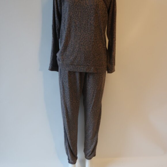 Womens P.J. Salvage Brown Black Leopard 2Pc Set Leisure Top/L Jogger Pants XL * - Picture 7 of 12